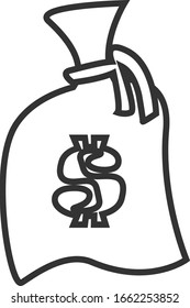Sacos con dólares de icono lineal. Iconos vectores de la colección de negocios.