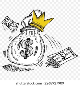 a sack of dollars, sketch and illustration