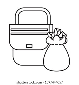 sack with envelopes mail postal service vector illustration design