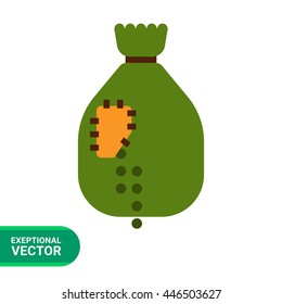Sack with falling out peas