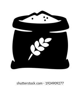 Sack of flour ears of wheat flat icon. Open bagful vector illustration