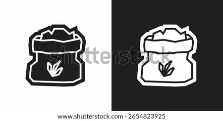 Sack of Flour Icon in Black Filled and White Filled Cutout Style