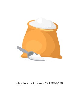 Sack of flour isolated on white background. Cartoon icon. Vector illustration.