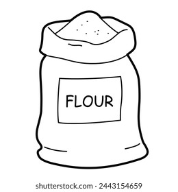 Sack of flour. Outline illustration on white background, design element	
