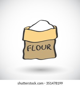 Sack of flour sketch. Hand-drawn cartoon food icon. Doodle drawing. Vector illustration. 