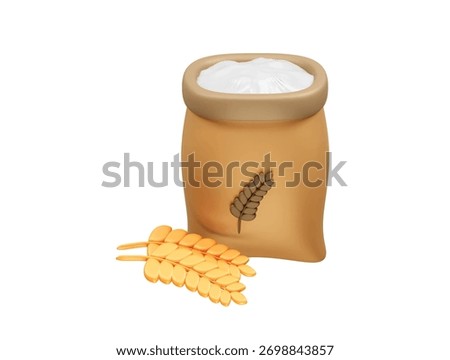 Sack of Flour with Wheat Ear and Grains illustration icon 3d