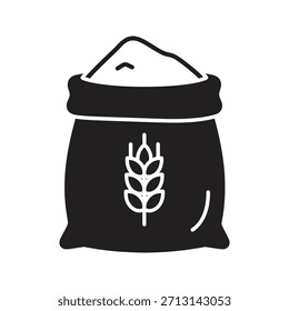 Saco de harina de trigo icono de bolso de grano símbolo de glifo sólido elemento de diseño de Vector ingrediente para hornear polvo molino de granja agricultura cosecha de cereales