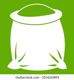 Sack full of flour icon white isolated on green background. Vector illustration