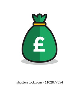 Sack Full of Money with Pound Symbol Vector Line Illustration