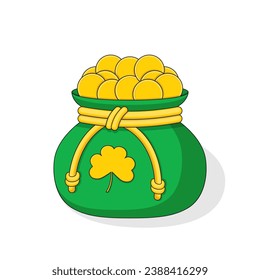 Sack with gold coins vector flat illustration. Best for web, print and St. Patrick's Day decoration.