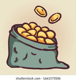 Sack with gold money.
St.Patrick's day elements icon. 
Colored cartoon illustration.Vector design for web design, mobile app, stickers and games.