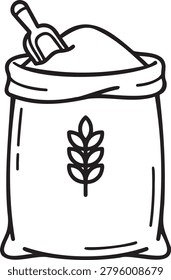Sack of grain, flour bag, wheat symbol, baking ingredient icon.