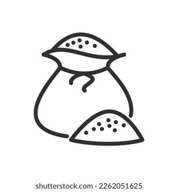 Sack with granular content, linear icon. Line with editable stroke