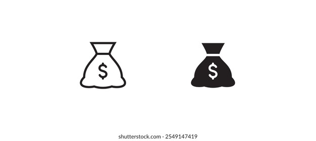 Sack icon, Money bag vetor, sinal, símbolo, logotipo, ilustração, traço editável, estilo de design plano isolado no pictograma linear branco