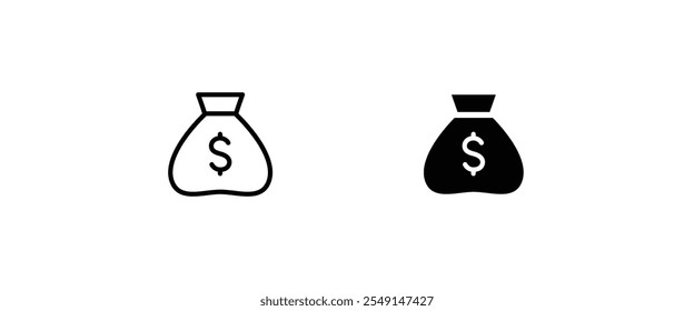 Sack icon, Money bag vetor, sinal, símbolo, logotipo, ilustração, traço editável, estilo de design plano isolado no pictograma linear branco