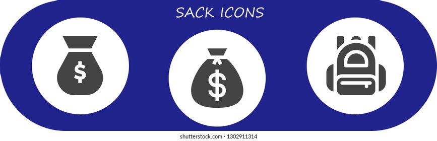  sack icon set. 3 filled sack icons.  Simple modern icons about  - Money bag, Backpack