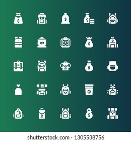 sack icon set. Collection of 25 filled sack icons included Backpack, Money bag, Backpacks, Coffee bag, Sack, Flour