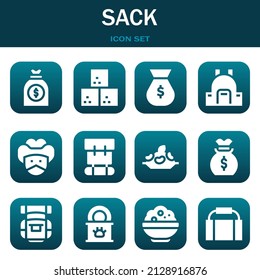sack icon set. Vector thin line illustrations related with Money bag, Sugar cube and Money bag