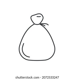 Icono de saco. Un simple dibujo de una bolsa para guardar dinero, cereales, azúcar y más. Vector aislado sobre fondo blanco puro.