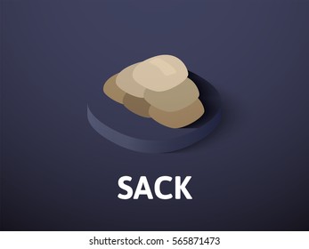 Sack icon, vector symbol in flat isometric style isolated on color background
