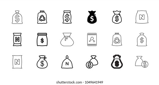 Sack icons. set of 18 editable outline sack icons: trash bag