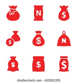 Sack icons set. set of 9 sack filled icons such as bag with ground
