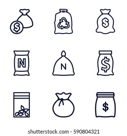 sack icons set. Set of 9 sack outline icons such as trash bag
