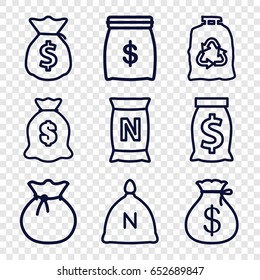 Sack icons set. set of 9 sack outline icons such as trash bag