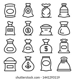 Sack icons set. Outline set of sack vector icons for web design isolated on white background