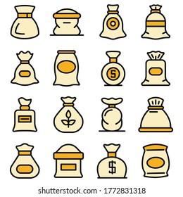Sack icons set. Outline set of sack vector icons thin line color flat on white