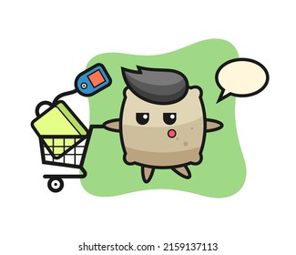 sack illustration cartoon with a shopping cart , cute style design for t shirt, sticker, logo element