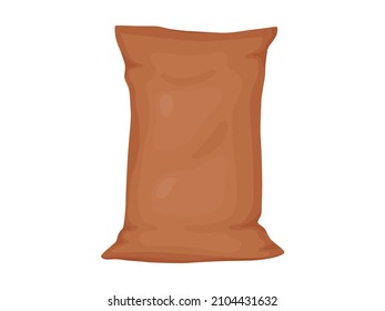 Sack isolated on white background. Brown textile bag of potatoes, flour or grain.