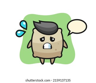 personaje de mascota de saco con gesto de miedo, diseño de estilo lindo para camiseta, pegatina, elemento logo