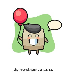 sack mascot illustration is playing balloon , cute style design for t shirt, sticker, logo element