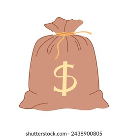 caricatura de la bolsa de dinero del saco. ahorre dinero en efectivo, préstamo bancario, financiamiento de crédito saco de dinero bolsa de signo. símbolo aislado ilustración vectorial