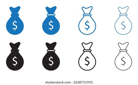 Sack of money or bag of dollar icon silhouette, Money bag silhouette. money bag icon, vector illustration. Flat design style. isolated on white background

