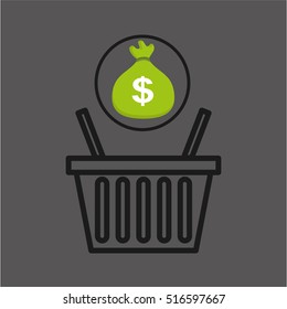 sack money with basket shopping online vector illustration eps 10