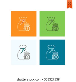 Sack with Money. Business and Finance, Single Flat Icon. Simple and Minimalistic Style. Vector