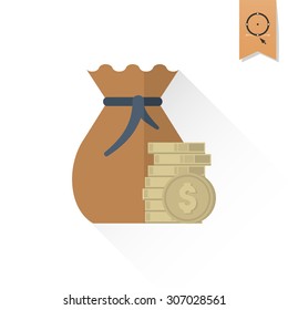 Sack with Money. Business and Finance, Single Flat Icon. Simple and Minimalistic Style. Vector