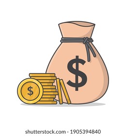 Ilustración Del Icono Del Vector De Dinero Y Monedas. Icono de la bolsa de dinero