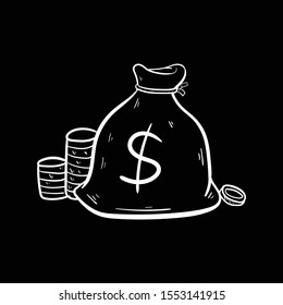 sack  money doodle icon vector hand drawing flat black