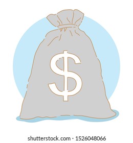 Sack of money with soft background, hand drawn with doodle illustration design