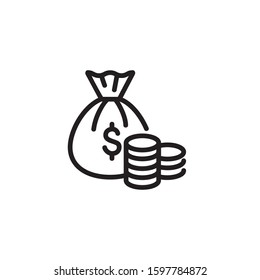 Sack with money thin line icon. Bag, payment, cash isolated outline sign. Finance, saving, banking concept. Vector illustration symbol element for web design