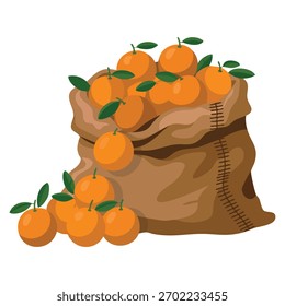 Saco de laranjas ilustração vetor design isolado no fundo branco ideal para a embalagem orgânica de frutas cítricas de supermercado ou conceito de arte de produto saudável