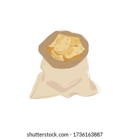 Sack of potatoes isolated on a white background. Vector illustration, handmade style, eps 10.