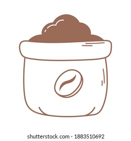 sack with product agriculture coffee icon in brown line vector illustration