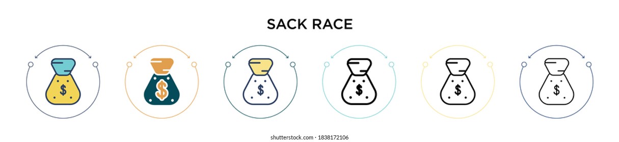 Icono de raza de saco en el estilo relleno, delgado, contorno y trazo. Ilustración vectorial de dos diseños de vectores de raza negra y de color para sack se pueden utilizar para móviles, ui, web
