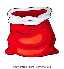 Sack of Santa Claus isolated on white background. Empty open bag for gifts and christmas presents. Red Vector illustration for New year and xmas celebration. 