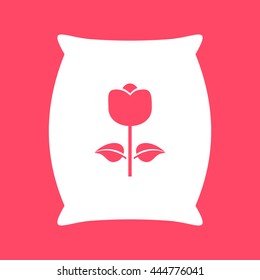 Sack Seed white icon on magenta color background. Eps-10.