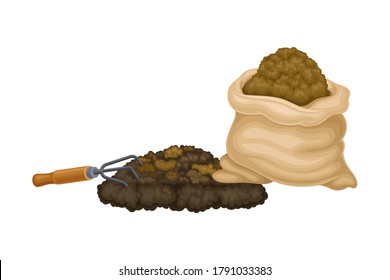 Sack of Topsoil with Dung as Organic Fertilizer for Soil and Plant Growth Vector Illustration